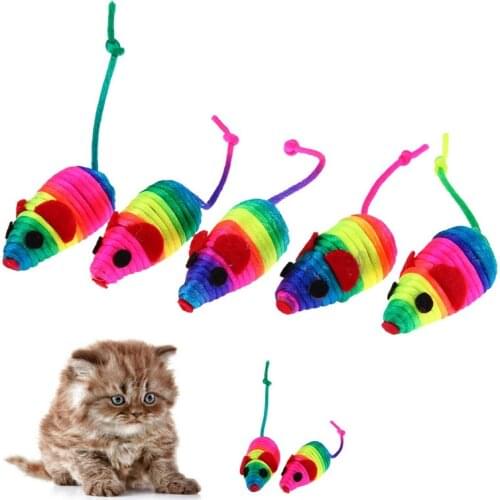 5Pcs Fleece False Mouse 10 CM Cat Toys Colorful Feather Funny Playing Toys For Cats Kitten