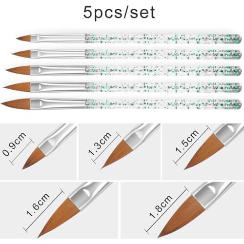5PCS Set Nail Art Brush Flat Pen Drawing Painting Tips Dust Clean Builder Acrylic UV Gel Polish Extension Design Tools Manicure