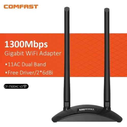Gigabit Wireless Wifi Adapter 2*6dbi Antenna 1300Mbps Dual Band 5Ghz Adapter 802.11ac MT7612U Dongle USB Network Card Receiver