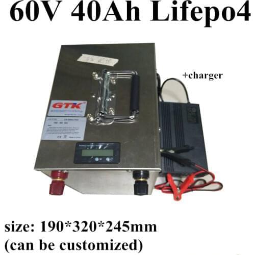 Rechargeable deep cycles 60V 40Ah Lifepo4 Battery Pack with BMS for 2000W Electric Bike Tricycle solar storage+ 5A charger