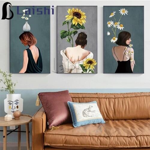 3pcs 5D Diamond Painting Grass Flower Woman Mosaic Embroidery DIY full round square Diamond Artist Modern minimalist decoration