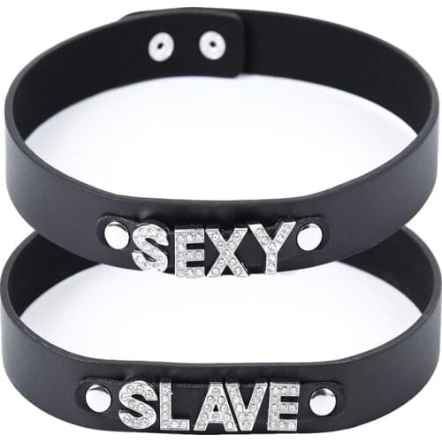 BDSM Leather Black Letter Neck Sleeve Vibrato Props Womens Appliance Neck Sleeve Concealed Buckle Collar Roleplay Accessory Toy