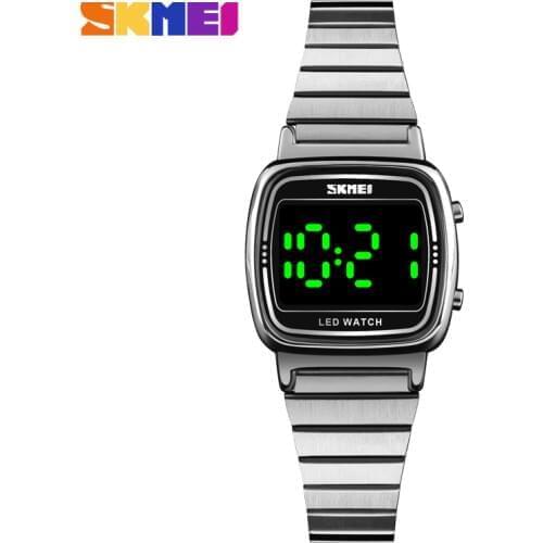 SKMEI Ultra Thin Luxury Womens Stainless Steel Watches Women Fashion LED Digital Dress Business Wrist watch Reloj Mujer