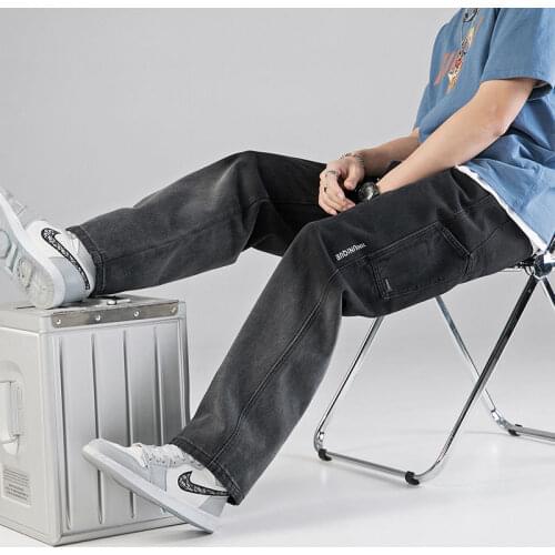 Jeans For Men Casual Loose Gradient Wide-leg Pants Stitching Large Pockets Design Embroidery Letter Trousers Mens Spring Autumn