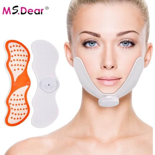EMS Face Lifting Machine Facial Muscle Stimulator Reduce Double Chin V Face Slimming Exerciser With Gel Pads Face Skin Lift Tool