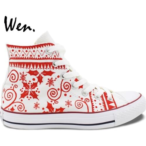 Wen Design Custom Hand Painted Shoes Red Christmas Pattern Man Womans High Top Canvas Sneakers for Men Women