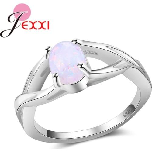 New Arrival 925 Sterling Silver Geometric Finger Ring With AAA Oval Opal For Women Girls Party Wedding Jewelry
