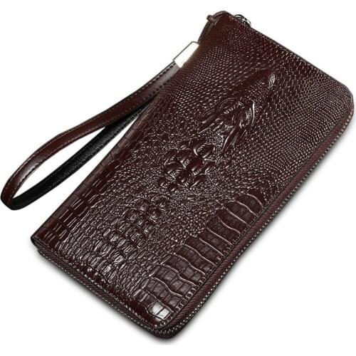 Carrken Crocodile pattern clutch Men Wallets Genuine Leather Coin Pocket Male Long Wallet Card Holders High Quality Women Purse