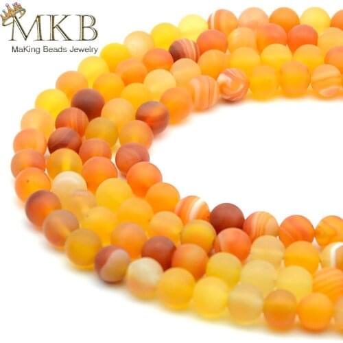 Natural Stone Matte Orange Banded Agates Round Loose Beads For Jewelry Making Bracelet 4 6 8 10 12mm 15inch/strand Wholesale
