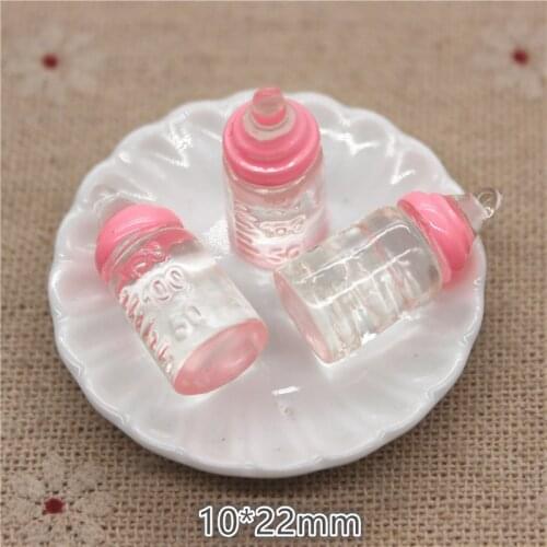 10pcs Cute Resin Clear Pink Babys Bottle Miniature Art Flatback Cabochon DIY Craft Decoration,10*22mm