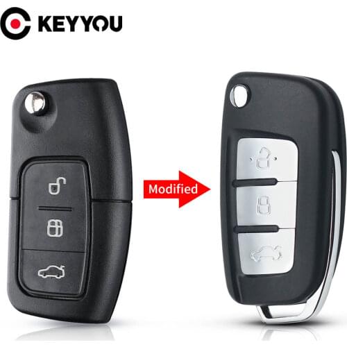 KEYYOU Modified 3 Buttons Flip Remote Key Shell for Ford fusion Focus Fiesta MK7 mondeo MK3 mk4 Galaxy Ranger Fob Car Key Case