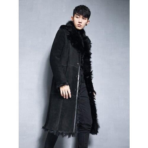 Mens Natural Fur Coat Long Winter Genuine Leather Jacket Men Real Sheepskin Coat Shearling Jackets XZ-N-198178 KJ3856