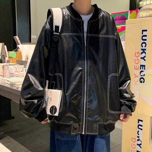 Mens Leather Jacket Fashion Casual Oversized Motorcycle Streetwear Loose Hip Hop PU Outwear