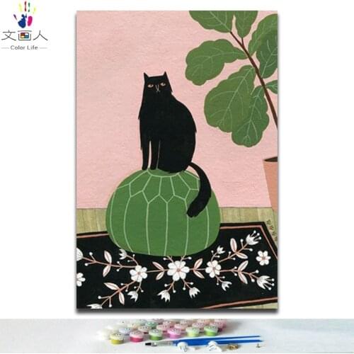 Diy paints by numbers with kits black cat 40x50 framed modern Simple artwork pictures coloring by numbers for wall decoration