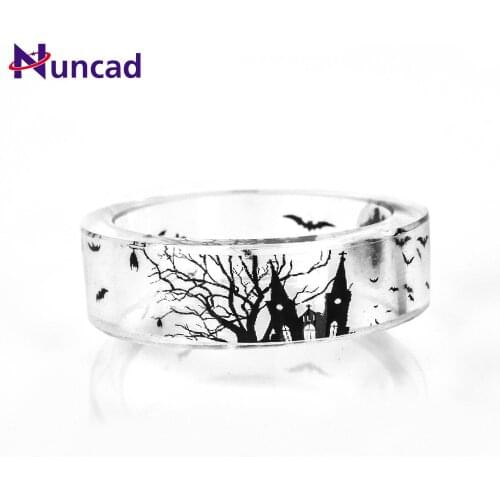 New Fashion Simple Tree Resin Black and White Landscape Ring Small Fresh DIY Hand-made Dry Flower Drop Glue Ring