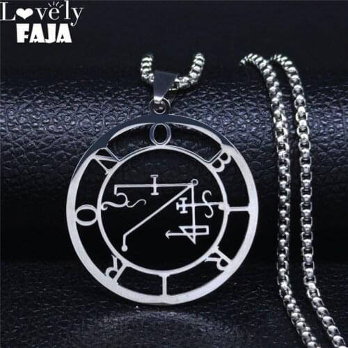 2021 New Stainless Steel Demon Seal Statement Necklace Black Color Satan BECARABIA Chain Necklace Men/Women Jewelry N3065S03