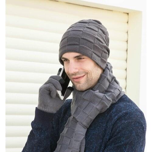 New Knit Winter Beanie Hat for Men Women Hat Scarf Warm Scarf Hat Gloves Sets Male Female Hat Scarf Set 3 Pcs Skullies Beanies