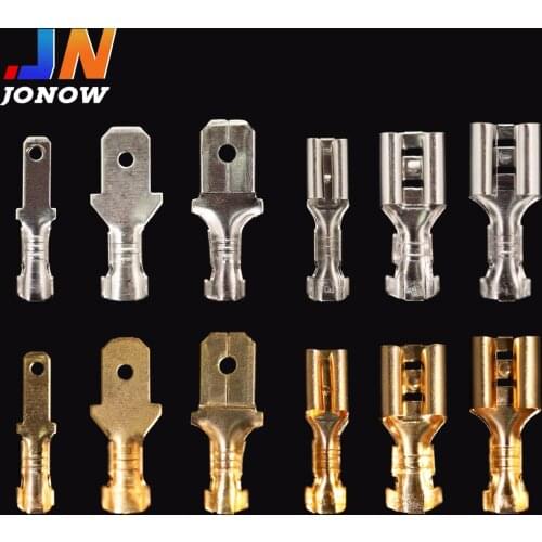 100Pcs/lot 2.8/4.8/6.3mm Spade Crimp Terminal Connector Electric Wire Connectors Gold Brass/Silver Spring Plug Sheath