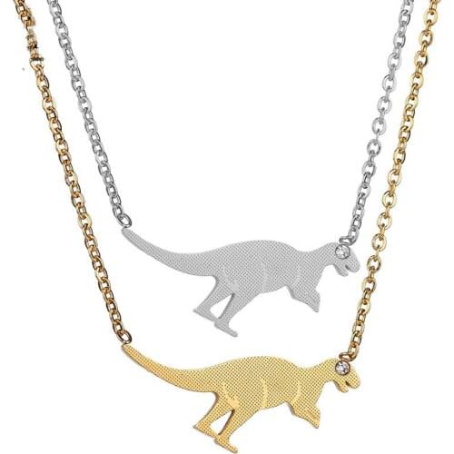 Cute Gold Silver color Stainless steel Dinosaur Necklace Charm necklace Jewelry rhinestone Necklace For Women Girl Gift