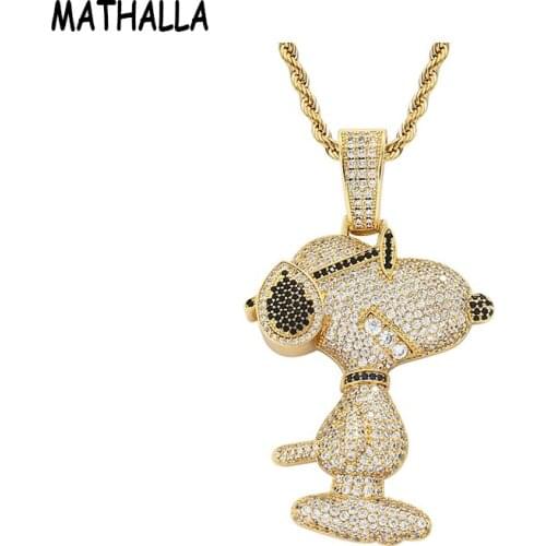 MATHALLA Animal Pet Dog Pendant Hiphop Iced Out Cubic Zircon Robot Dog Pendant&Necklace Brass Mens Rapper Jewelry Homme