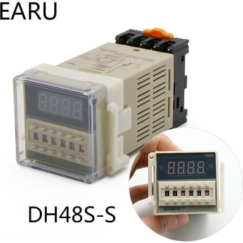 DH48S-S 0.1s-990h AC 110V 220V DC 12V 24V Repeat Cycle SPDT Programmable Timer Time Switch Relay with Socket Base DH48S Din Rail