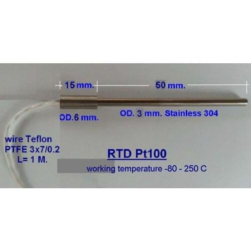 3*50mm Industrial Pt100 Temperature Sensor 1M Cable