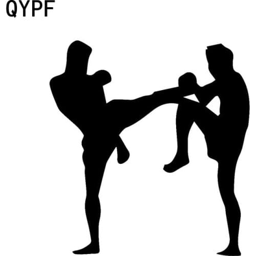 QYPF 15.2cm*16.2cm Personality Kickboxing Thai Car Styling Funny Vinyl Car Stickers Black Silver S2-0633
