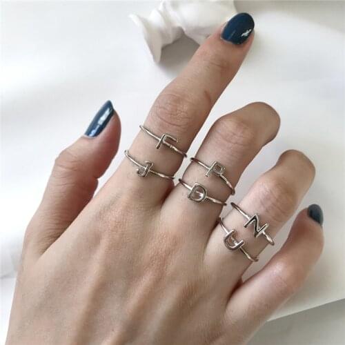 Real 925 Sterling Silver Minimalist 26 Letter Unique Design Openwork Ring For Fashion Women 2020 Trendy Jewelry Gift