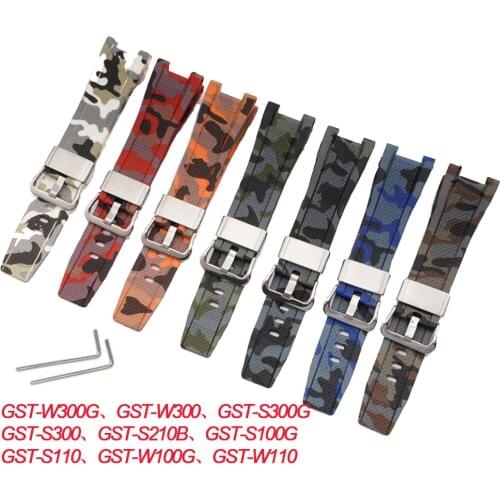 Rubber Strap Watchband for Casio GST-W300G GST-W300 GST-S300G GST-S300 GST-W100G Camouflage Replacement Wrist Band Bracelet