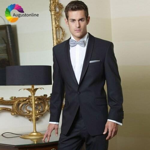 Shawl Lapel Men Suits For Wedding Black Evening Party Bridegroom Custom Slim Fit Formal Prom Groom Tuxedo Best Man Blazer 2Piece