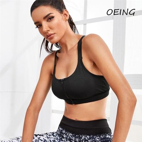 Zip Up Joggers Sport Bras Black Quick Dry Breathable Workout Tops Yoga Gym Clothing Stretchy Bra