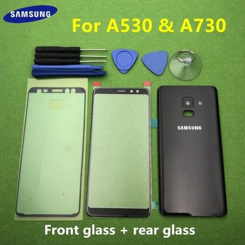 Original Front Screen Glass Lens For Samsung Galaxy A8 2018 A530 SM-A530F Rear Battery Cover Door Back Housing + Sticker Tools