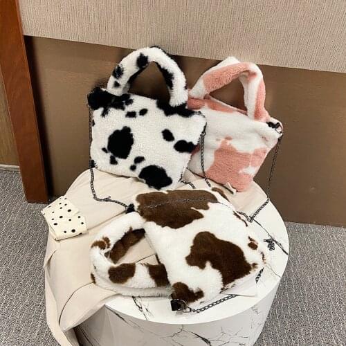 Fashion Leopard Print Crossbody Bags for Women 2021 Autumn Winter Plush Soft Shoulder Messenger Handbag Bag Fluffy