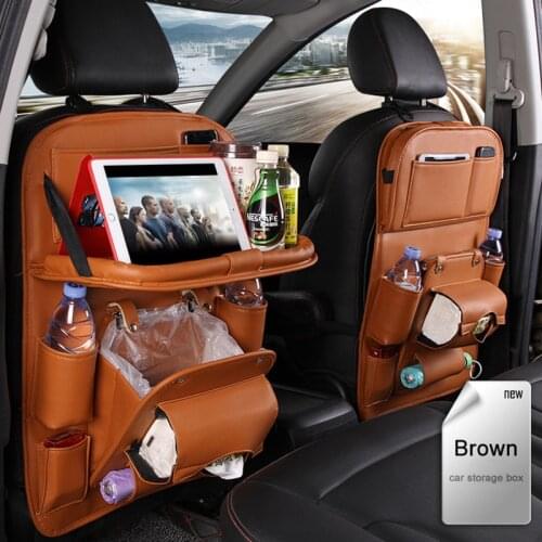 PU Leather Car Storage Bag Multifunction Seat Back Tray Hanging Bag Waterproof Car Organizer Automotive Interior Accessories