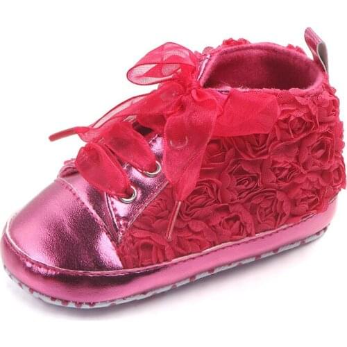 0-18M Baby Girl Shoes Newborn First Walkers Rose Flower Lace Up Riband Crib Shoes Enfant Moccasins Soft Sole Toddler Shoes Girl