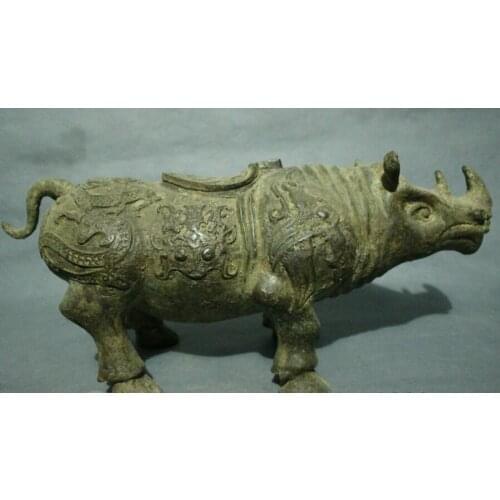 USPS to USA S1454 16" Old Chinese Bronze Bull Rhino Rhinoceros Horn Statue Incense Burner Censer