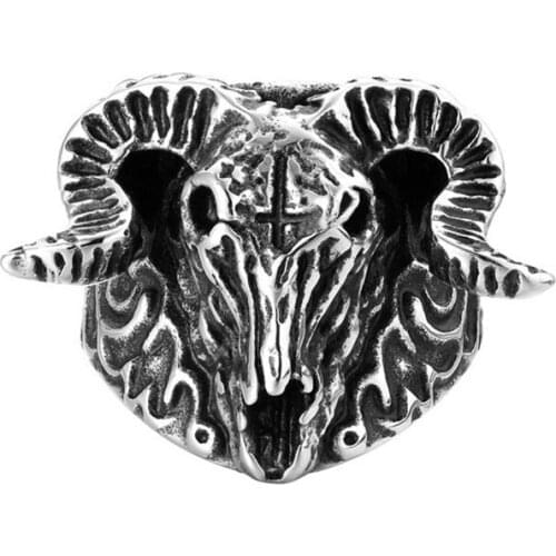 Viking Goat Head Ring Stainless Steel Warcraft Goat Head Ring Fashion Mens Accessories Exaggerated Ring Viking Jewelry