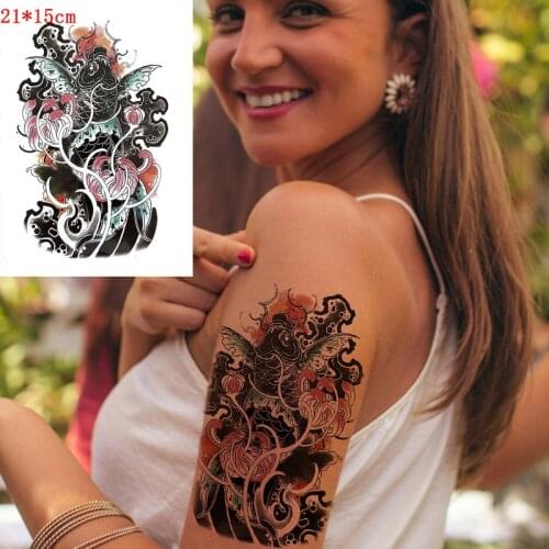 Waterproof Temporary Tattoo Sticker Color Koi Flower Wave Stickers Fake Tatto Flash Tatoo Arm Leg Body Art for Men Women Kids