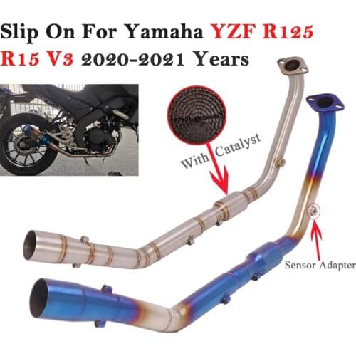 Motorcycle Exhaust Pipe Escape For Yamaha YZF R15 R125 V3 2017 - 2021 YZF-R15 MT-15 Muffler Front Middle Link Pipe With Catalyst