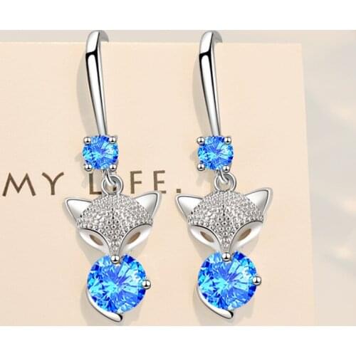 WANGAIYAO new fox temperament ladies ear jewelry fashion personality animal inlaid zircon earrings Valentines Day birthday gift