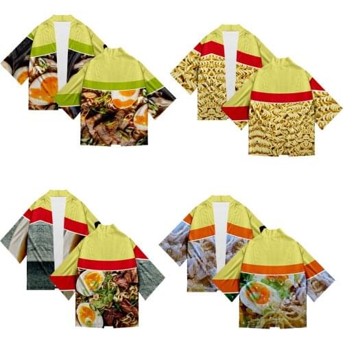 Popular 3D Japanese Ramen Kimono T Shirts Men Women Tops Summer Harajuku Hip Hop Cardigan Casual Cool Boys Sun protection Shirt