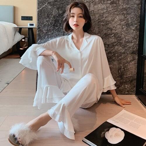 Youhottest Women Sleepwear Silk Pajamas Satin Long Sleeve Pajamas Sets