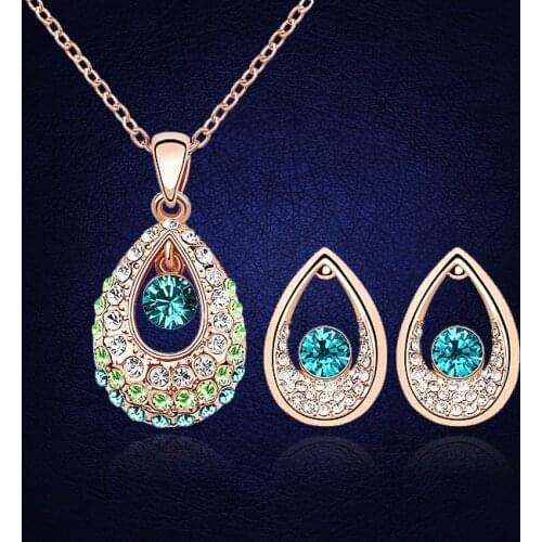 Gold Color Jewelry Sets Crystal From Swarovski Vintage Indian Earrings Pendant Necklace Wedding & Engagement Jewelry