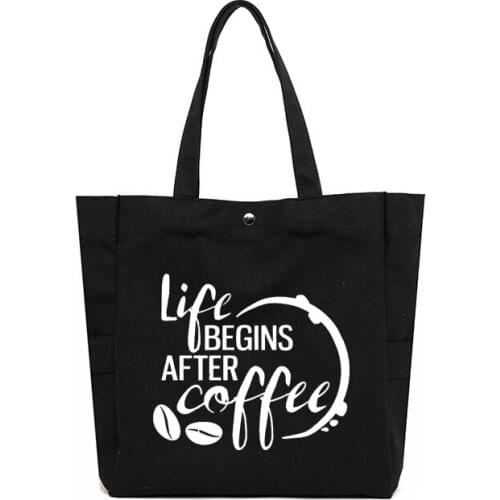 Coffee Power Letters Printed Women Tote Bag Gift for Coffee Lovers Bag Book Bag Work Bag Large Capacity