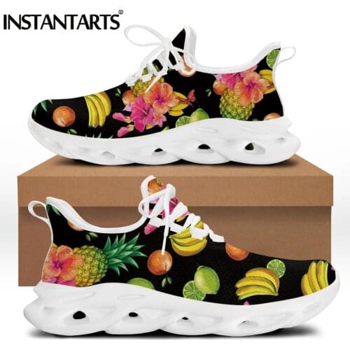 INSTANTARTS Tropical Pineapple and Other Fruit Pattern Women Flat Shoes Breathable Air Casual Sneakers Comfort Lace up Zapatos