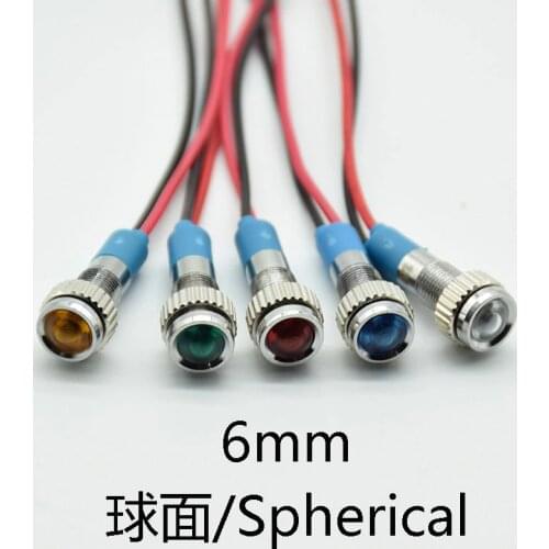 1pc 6mm Waterproof Warning LED Metal Indicator Pilot Light Signal Lamp 6V 12V 24V 220V Machine Car Boat Working PC Power red