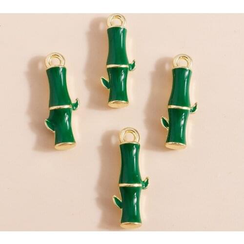 10pcs 6*17mm Enamel Alloy Rich Bamboo Charms for Necklace Earrings Jewerly Making Plant DIY Craft Supplies Accessories