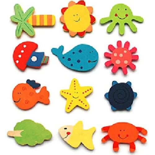 12Pcs/Lot Novelty Animals Wooden Fridge Magnet Sticker Cute Cartoon Pattern Funny Refrigerator Toy For Kid Children