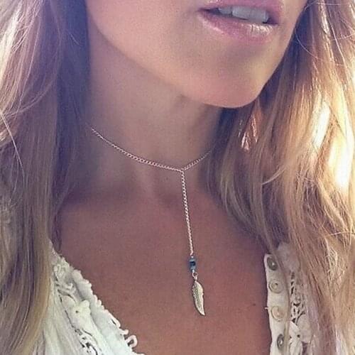 2017 boho Women beads Gold Chain feather Choker Necklace chocker Jewelry collana Bijoux Femme Joyas mujer Collier ras du cou