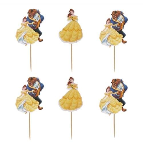 24pcs/lot Beauty and the beast Theme Happy Birthday Events Party Boys Decoration Cupcake Toppers Supplies Baby Shower Cake Picks